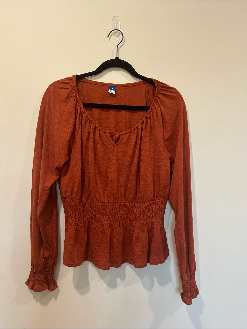 Rust Long-Sleeve Peasant Blouse - Women's